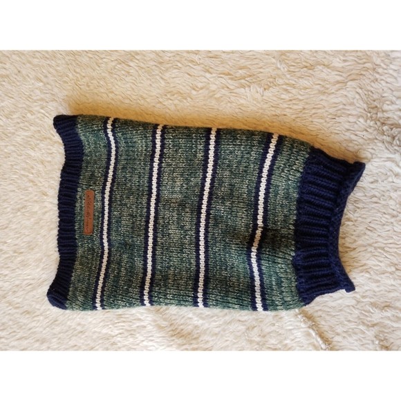 Eddie Bauer Dog Sweater Shawl Knitted Striped Green Medium